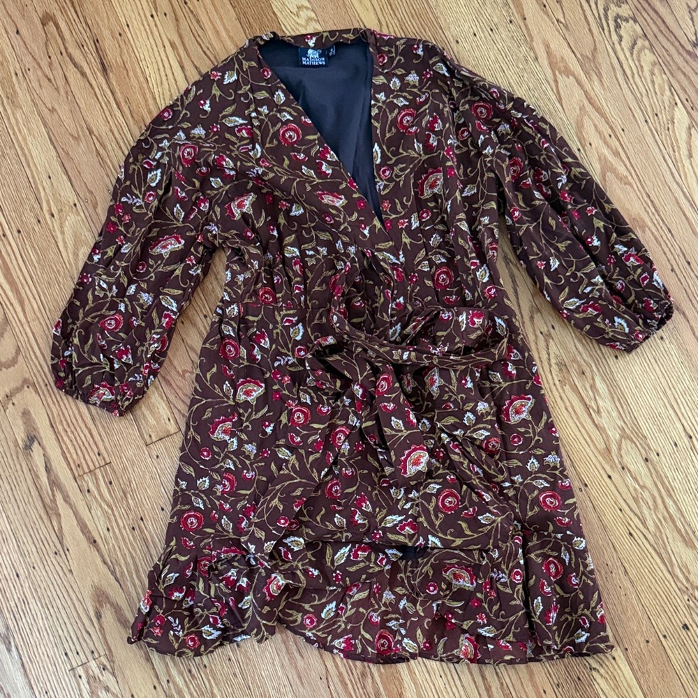Madison Mathew’s Floral Brown Wrap Dress Medium